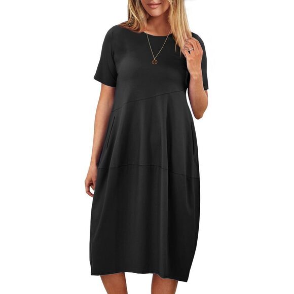ANRABESS Handbags - ANRABESS Women's Summer Casual Dress Flowy Beach Black Midi Dresses 2024 Vacatio